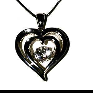 925 White Sapphire Moving Stone Pendant Necklace.